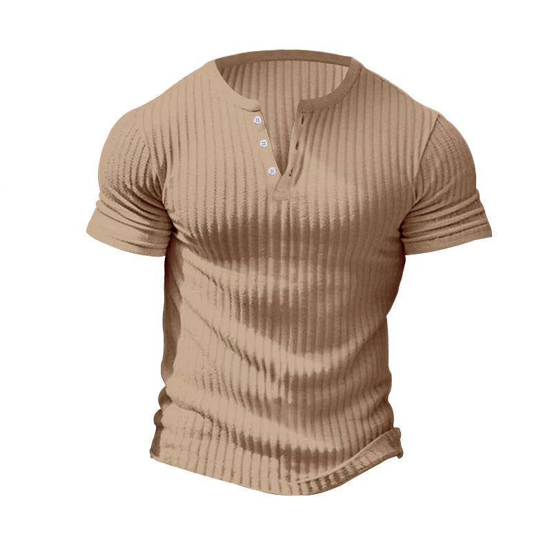 Camisa Masculina de Verão com Gola Henley