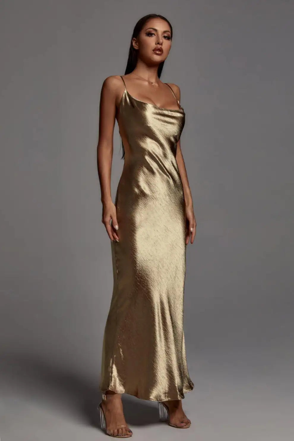 Vestido Metallic Longo Golden