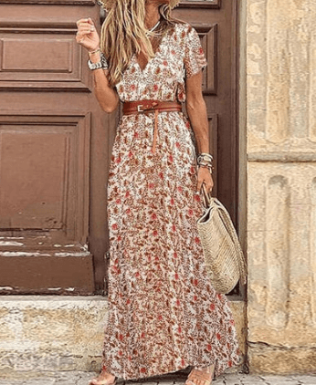 V-neck praia férias vestido fino - ROMANA SHOPPING