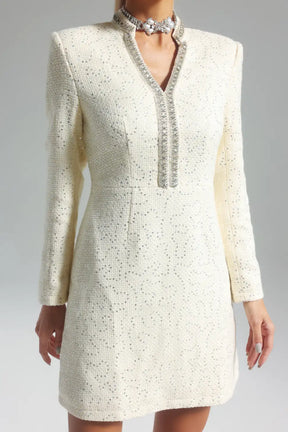 Vestido A-Line com Decote V e Mangas Longas