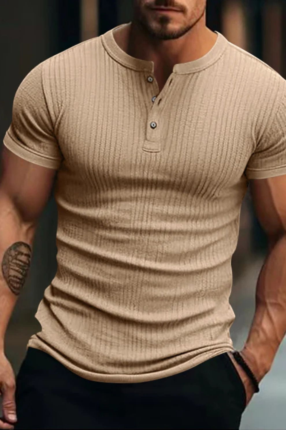 Camisa Masculina de Verão com Gola Henley