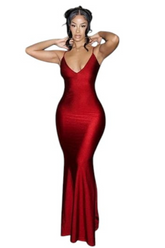 Vestido Longo Vermelho Acetinado Sereia