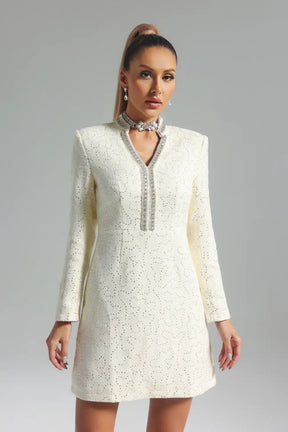 Vestido A-Line com Decote V e Mangas Longas
