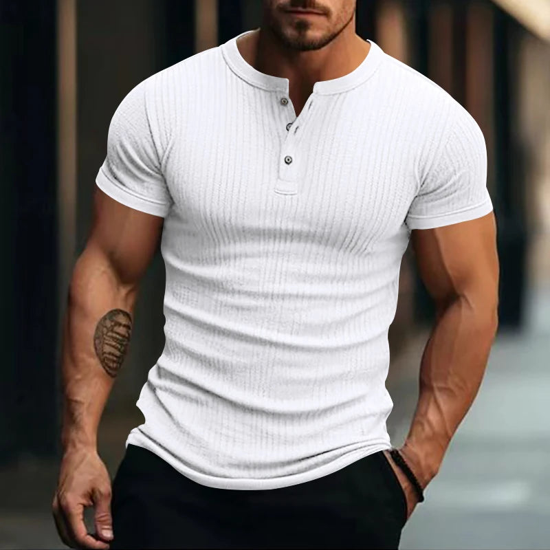 Camisa Masculina de Verão com Gola Henley