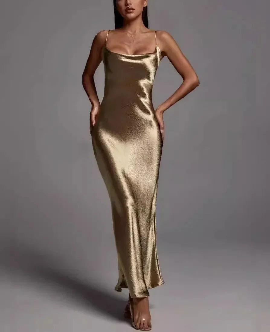 Vestido Metallic Longo Golden