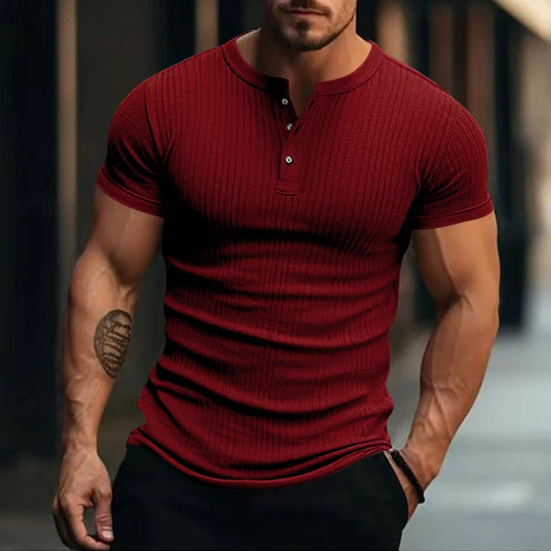 Camisa Masculina de Verão com Gola Henley