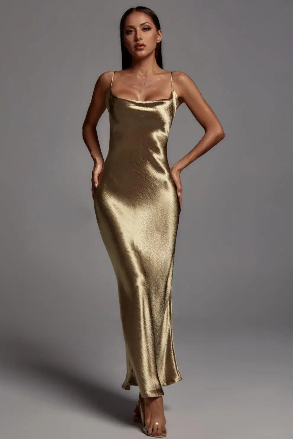 Vestido Metallic Longo Golden