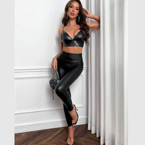 Calça de Couro Modeladora Elegante Peluciada Black - ROMANA SHOPPING