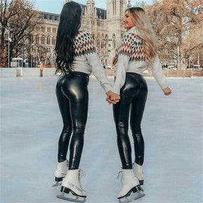 Calça de Couro Modeladora Elegante Peluciada Black - ROMANA SHOPPING